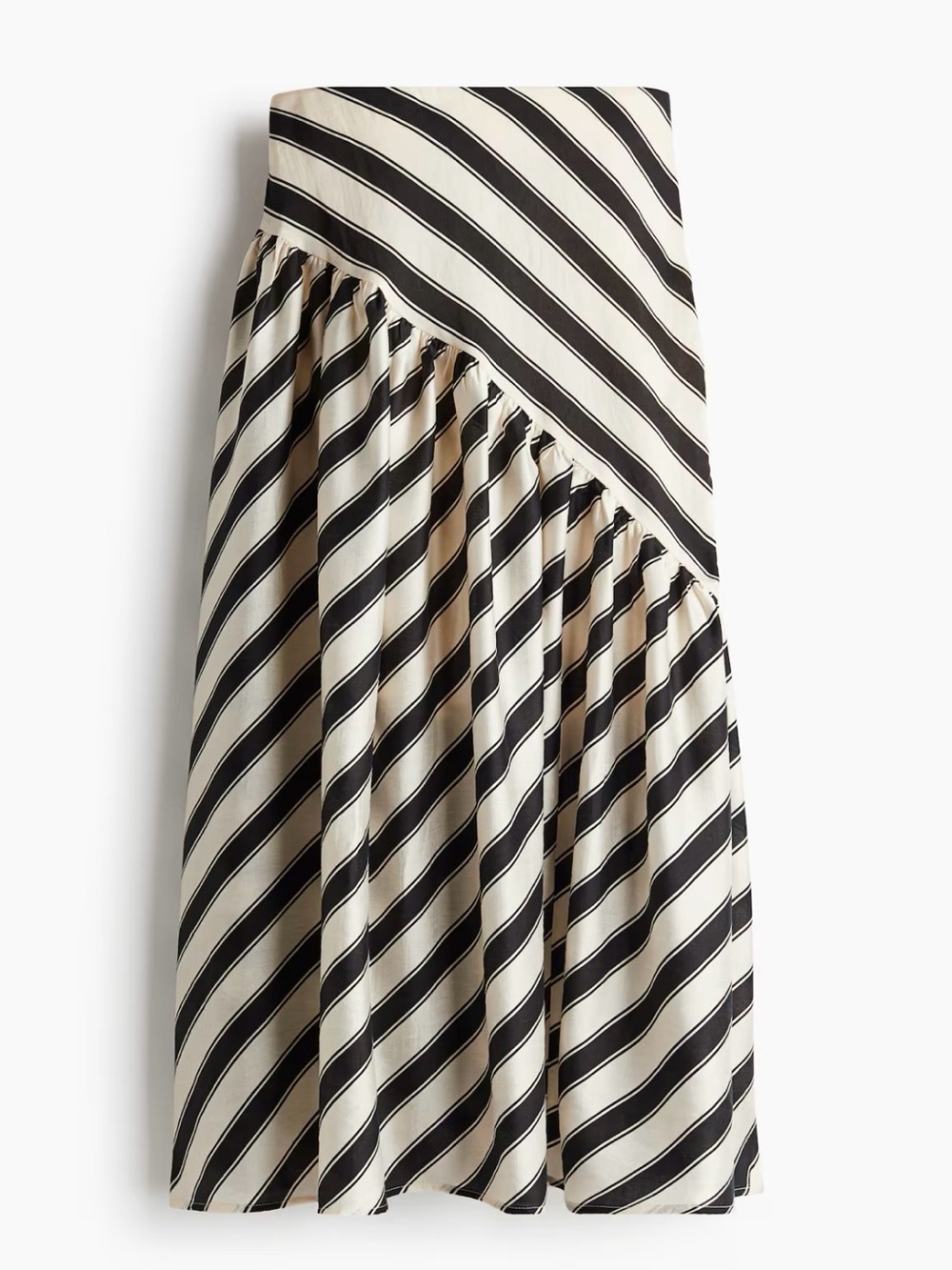 H&M Black and Cream Diagonal-Stripe Midi Skirt